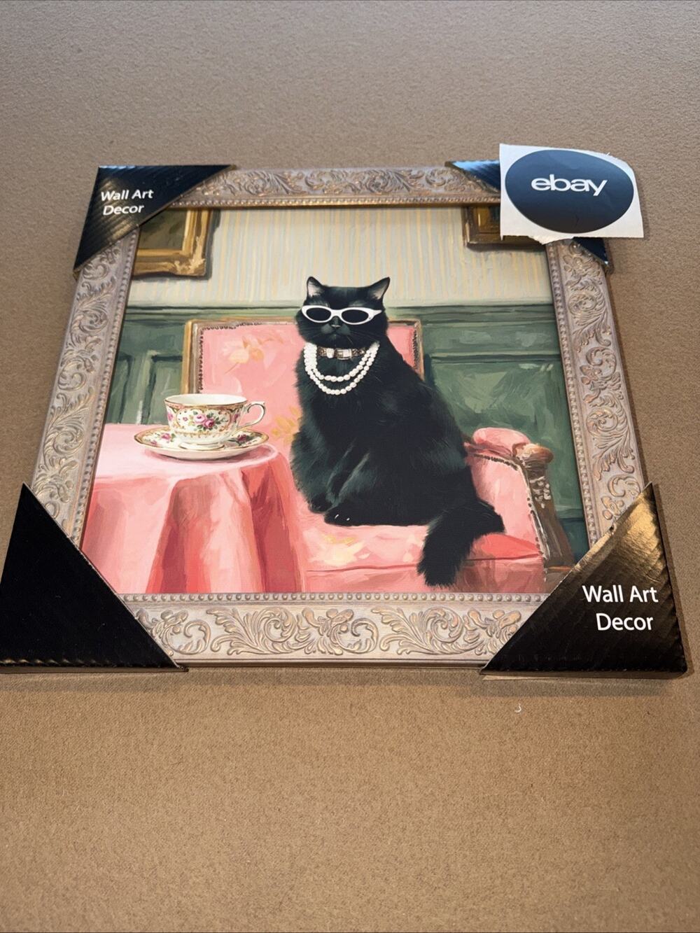 New Artwork Prints Black Cat Tea Time Painting Print Quirky Bar Art 12x12